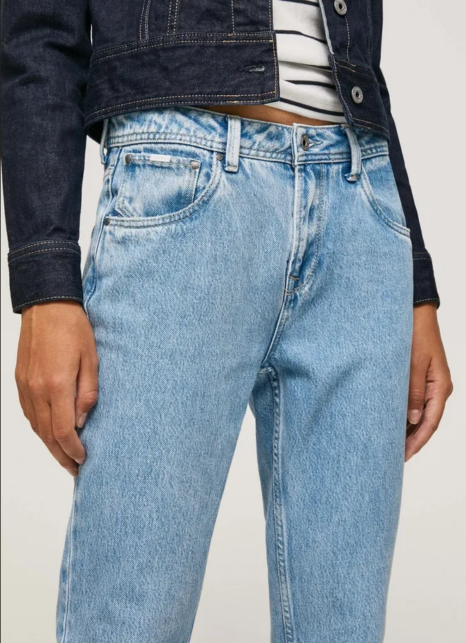 Adjustable drawstring Basic Stretch Pepe Jeans pantalone jeans da donna Violet Mom Carrot vestibilit?? a vita alta PL204176PD4R blu chiaro