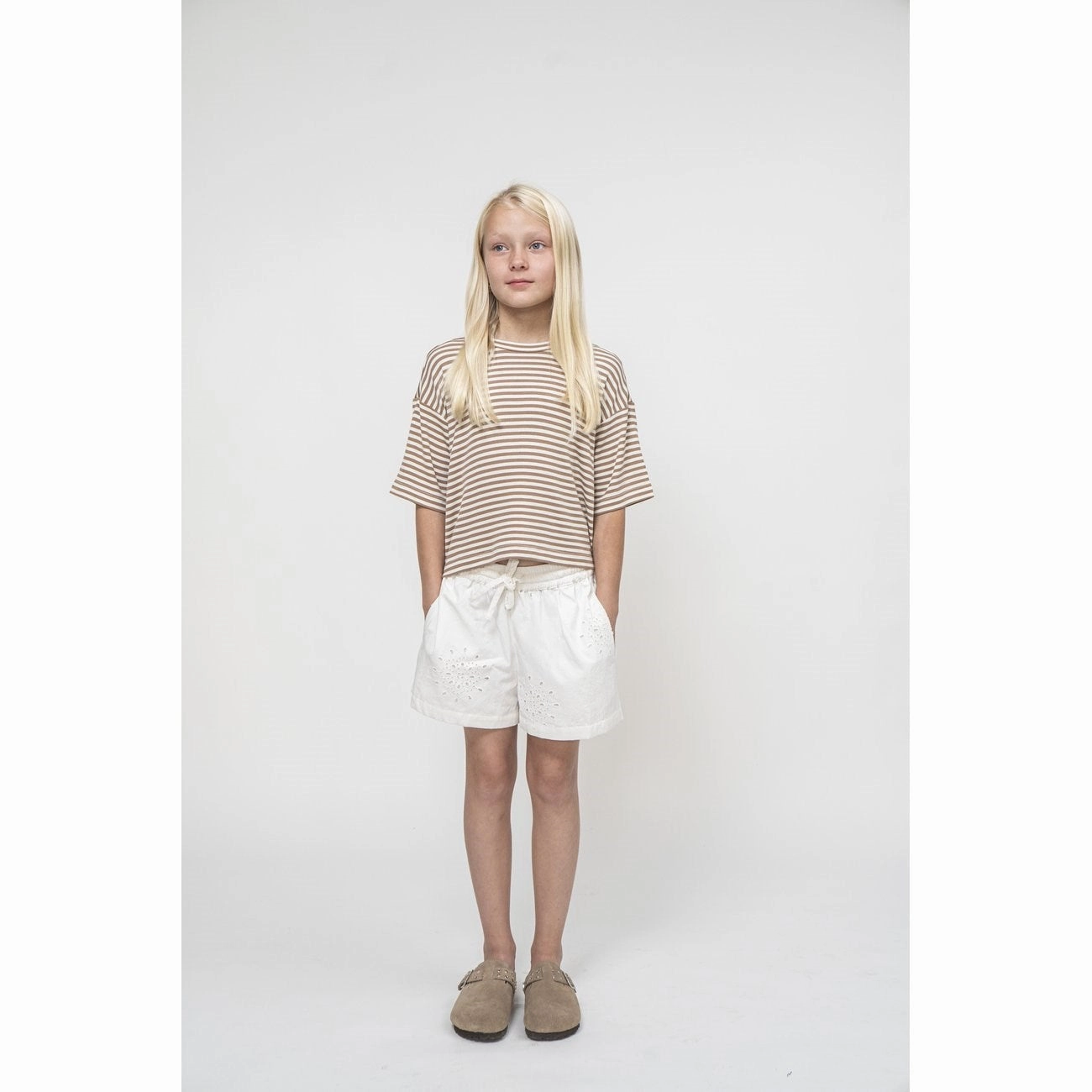 Sofie Schnoor Beige Striped T-Shirt Versatile Comfort Style Fashionable Fit