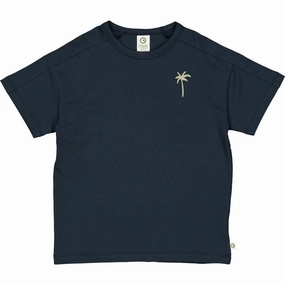 PreShrunkCotton DurableStitching M??sli Night Blue Palm T-Shirt
