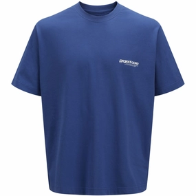 Jack & Jones Junior Beaucoup Blue Union Back Print T-Shirt Crew Neck Active Style Trend