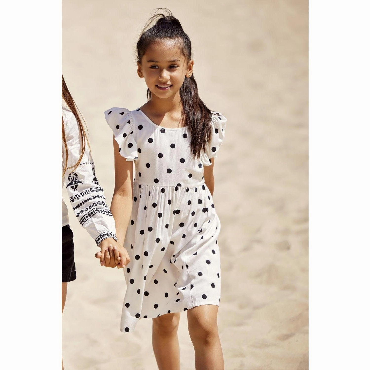 kids ONLY Cloud Dancer Black Dot Dotty Detail Dress Movement Ready