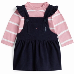 Tommy Hilfiger Dark Night Navy Baby Cord Dungaree Dress Set Layered Fit Sunset Hour