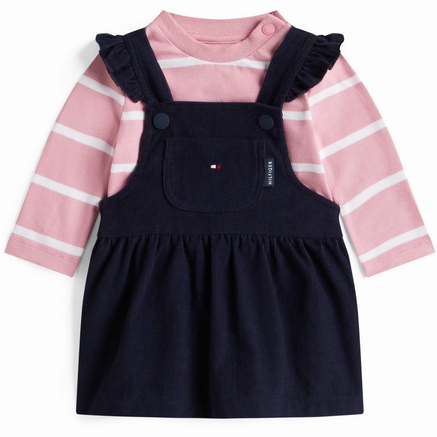 Tommy Hilfiger Dark Night Navy Baby Cord Dungaree Dress Set One-Shoulder
