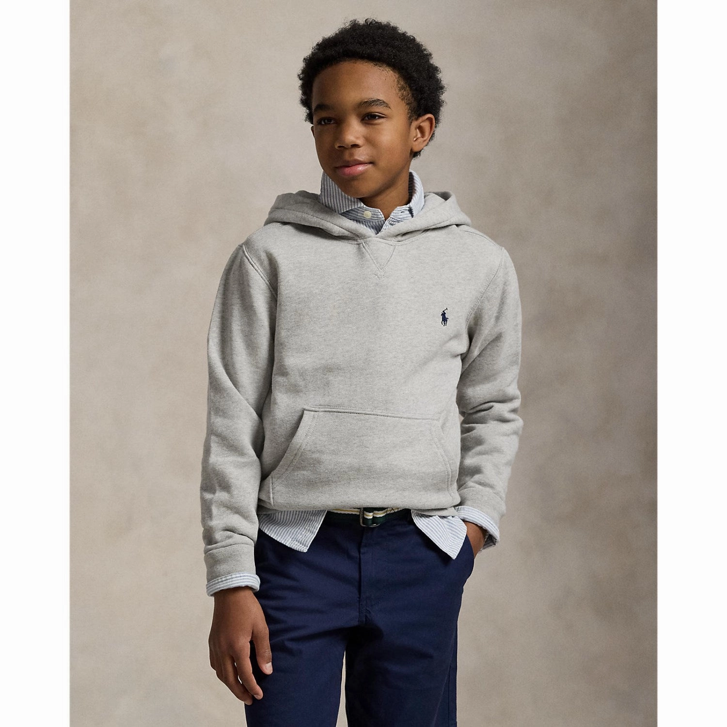 Waffle Knit Texture Rib Knit Hem Polo Ralph Lauren Boy Long Sleeved Hoodie Andover Heather