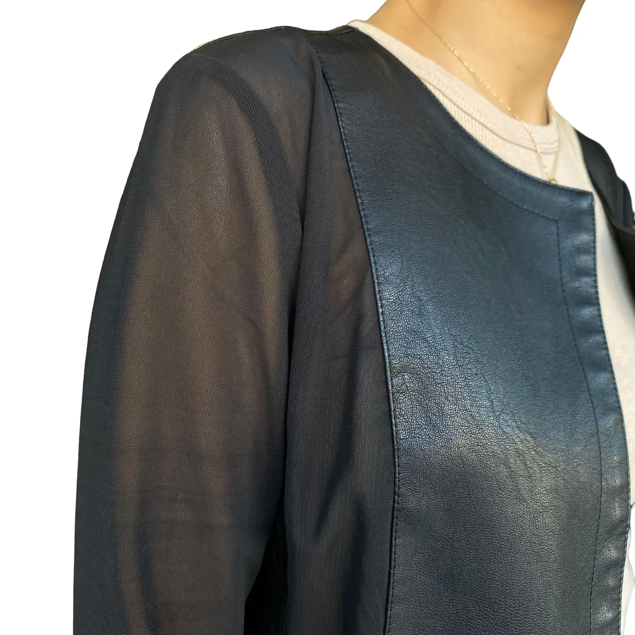 Create Griffai giacca Chanel da donna in ecopelle con microrete DGP4605 nero