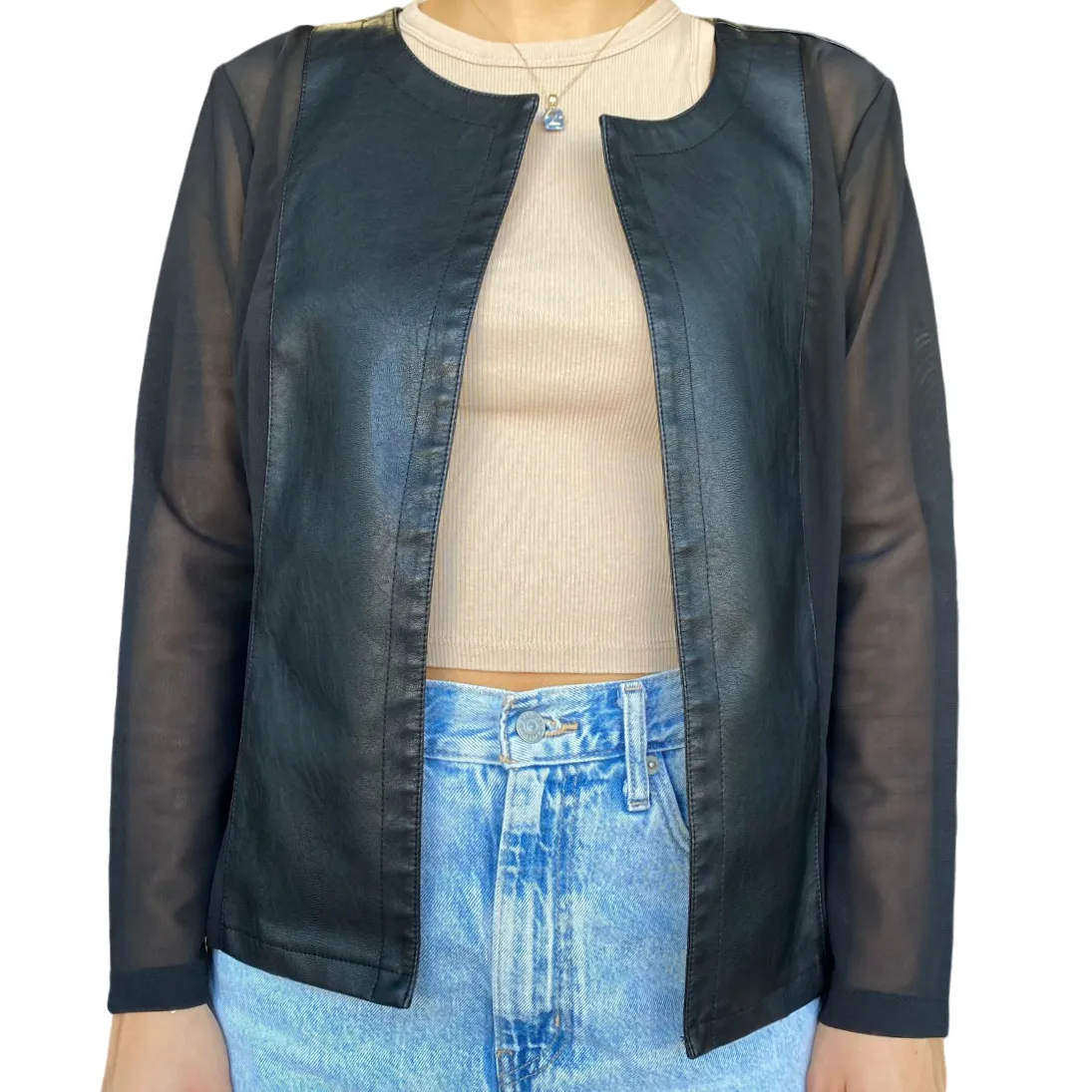 Trendy Outerwear Option Griffai giacca Chanel da donna in ecopelle con microrete DGP4605 nero