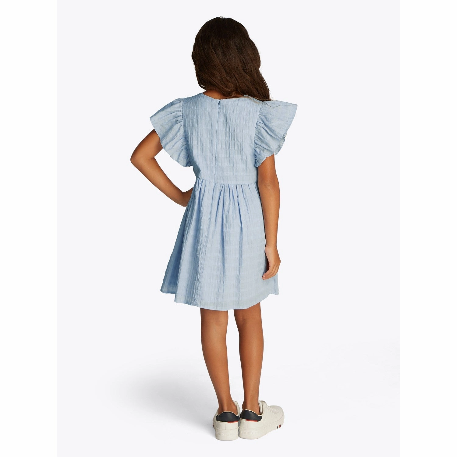 Tommy Hilfiger Breezy Blue Textured Cotton Dress SS Waist-Cinching