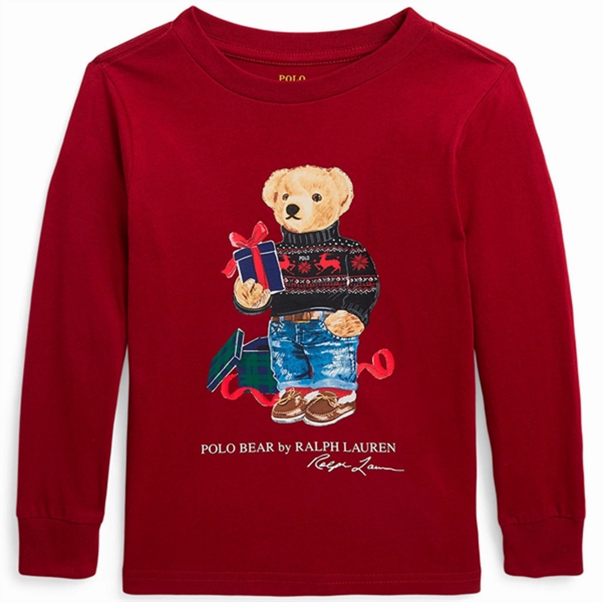 Pre Shrunk Cotton Blend Polo Ralph Lauren Blouse Fa23 Holiday Red Gift Bear