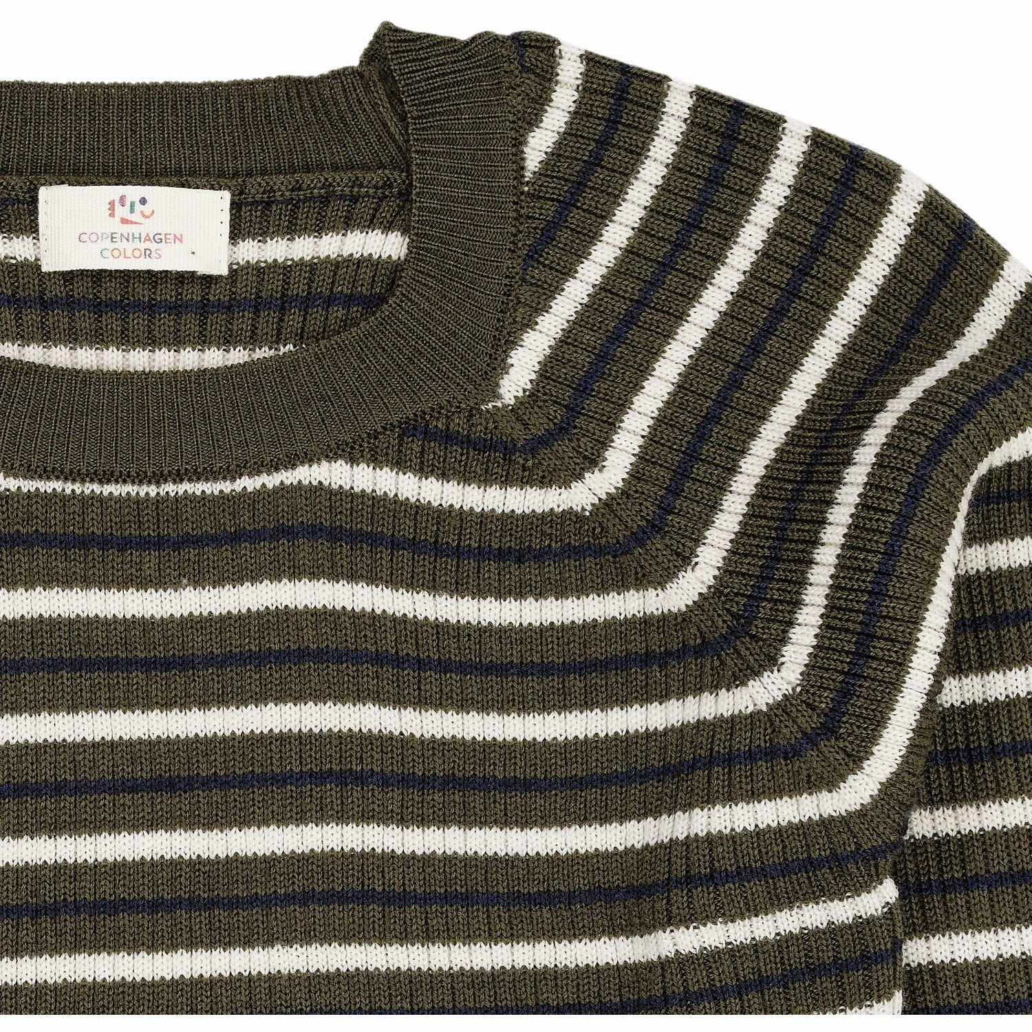 Copenhagen Colors Forrest Green Combi Merino Classic Rib Blouse Non Static Finish Striped style