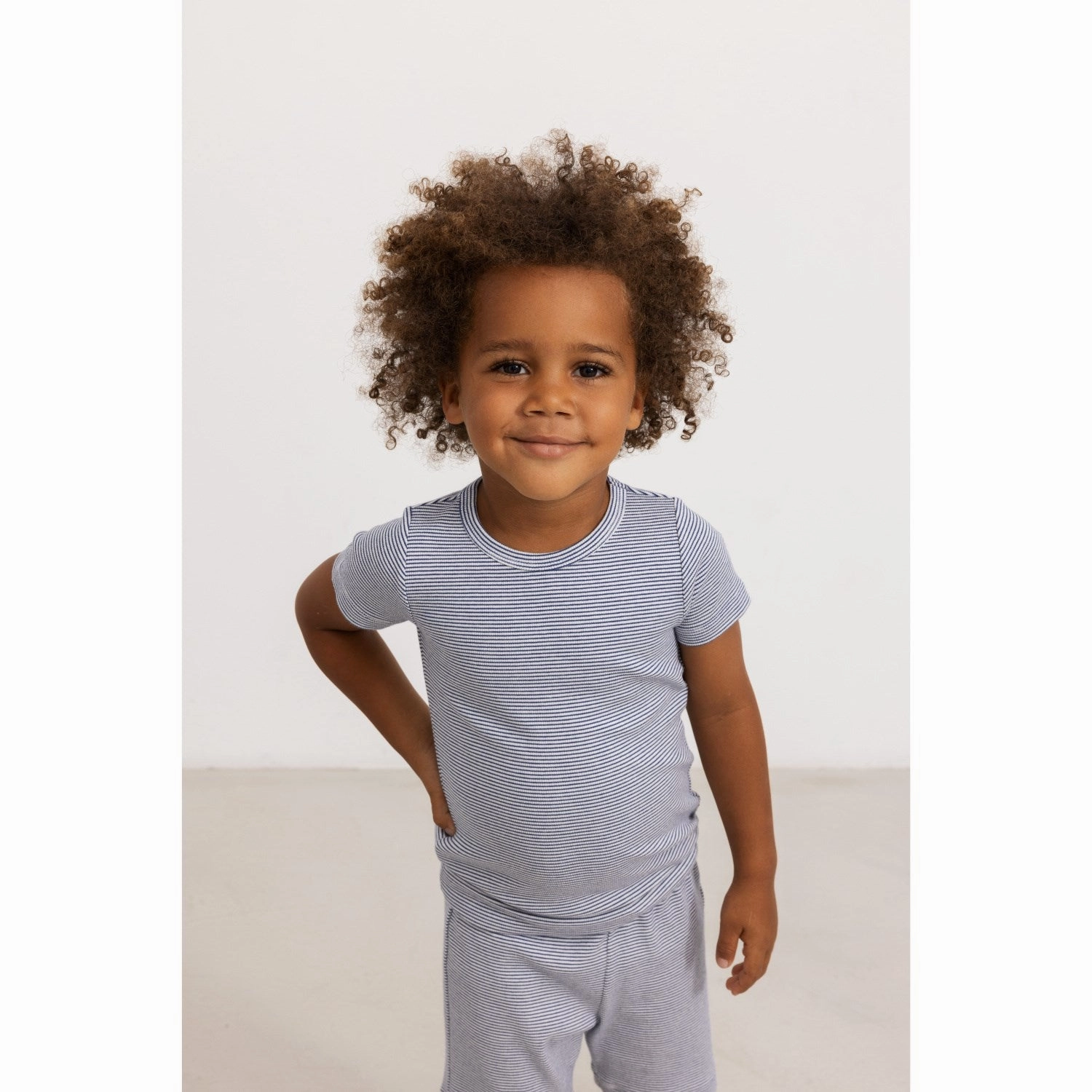 MarMar Modal Fine Rib Blue Stripe Tago T-Shirt Eco Friendly Production All-Purpose Wear