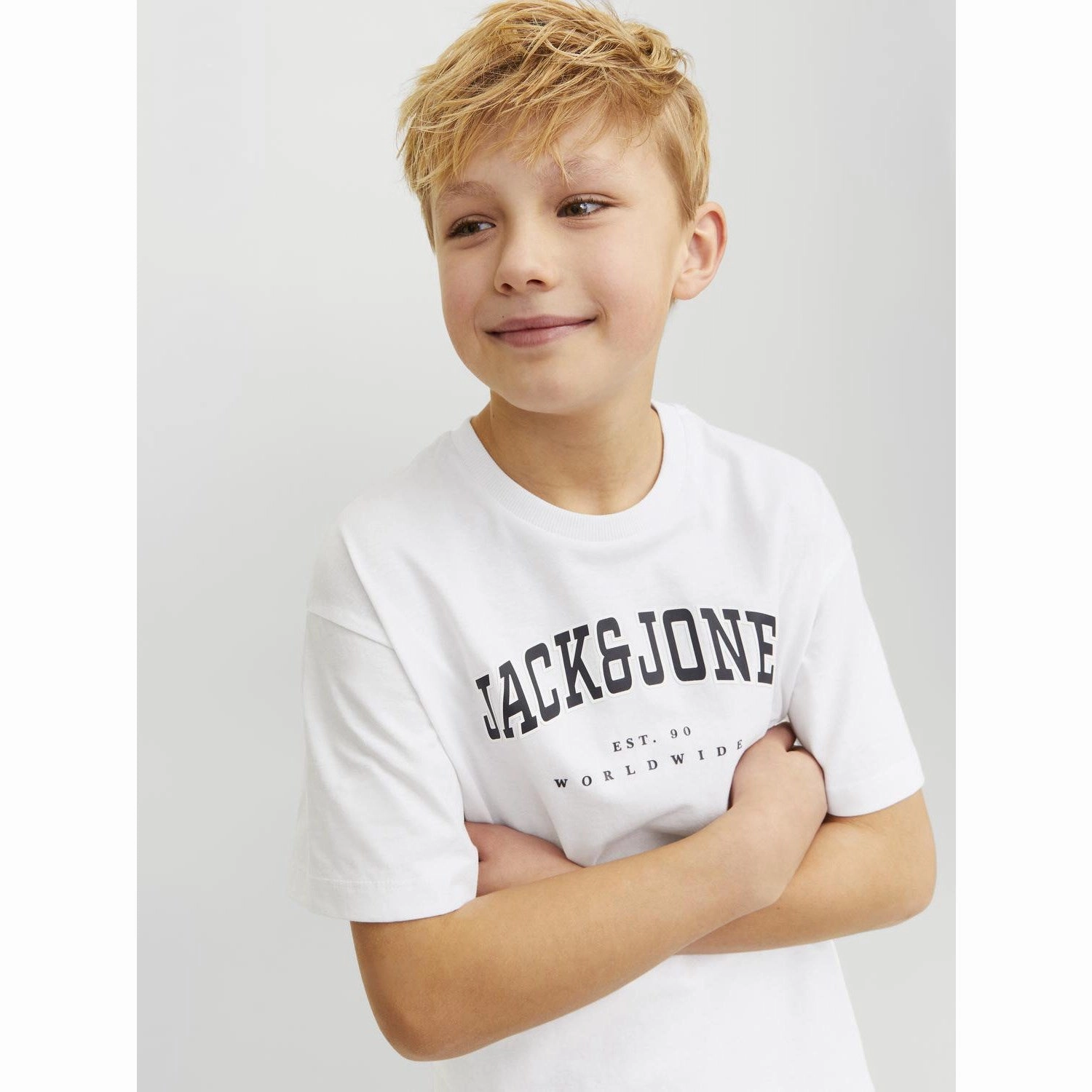 BreathableMaterial Comfy Touch Jack & Jones Junior White Caleb Varsity T-Shirt O-Neck Noos