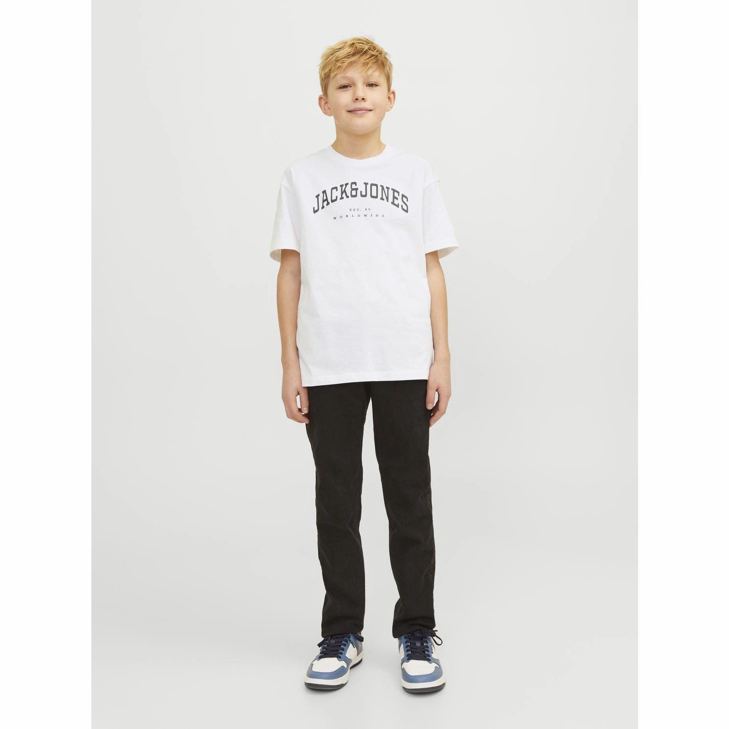 soft fit Jack & Jones Junior White Caleb Varsity T-Shirt O-Neck Noos