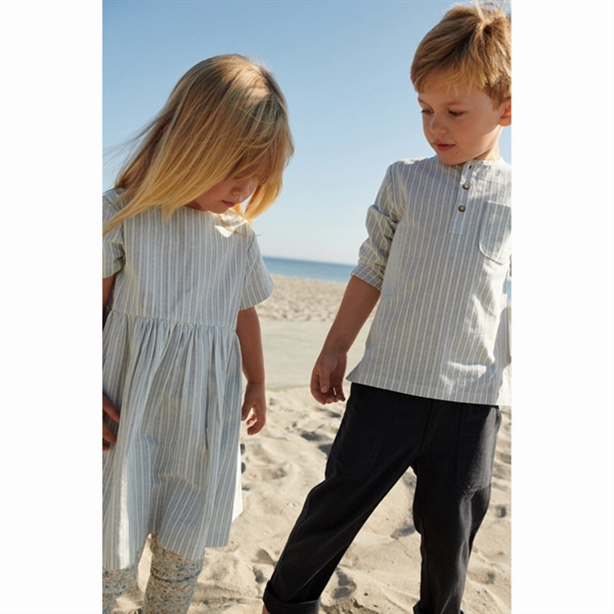 Noble Aura Wheat Aquablue Stripe Dress Esmaralda