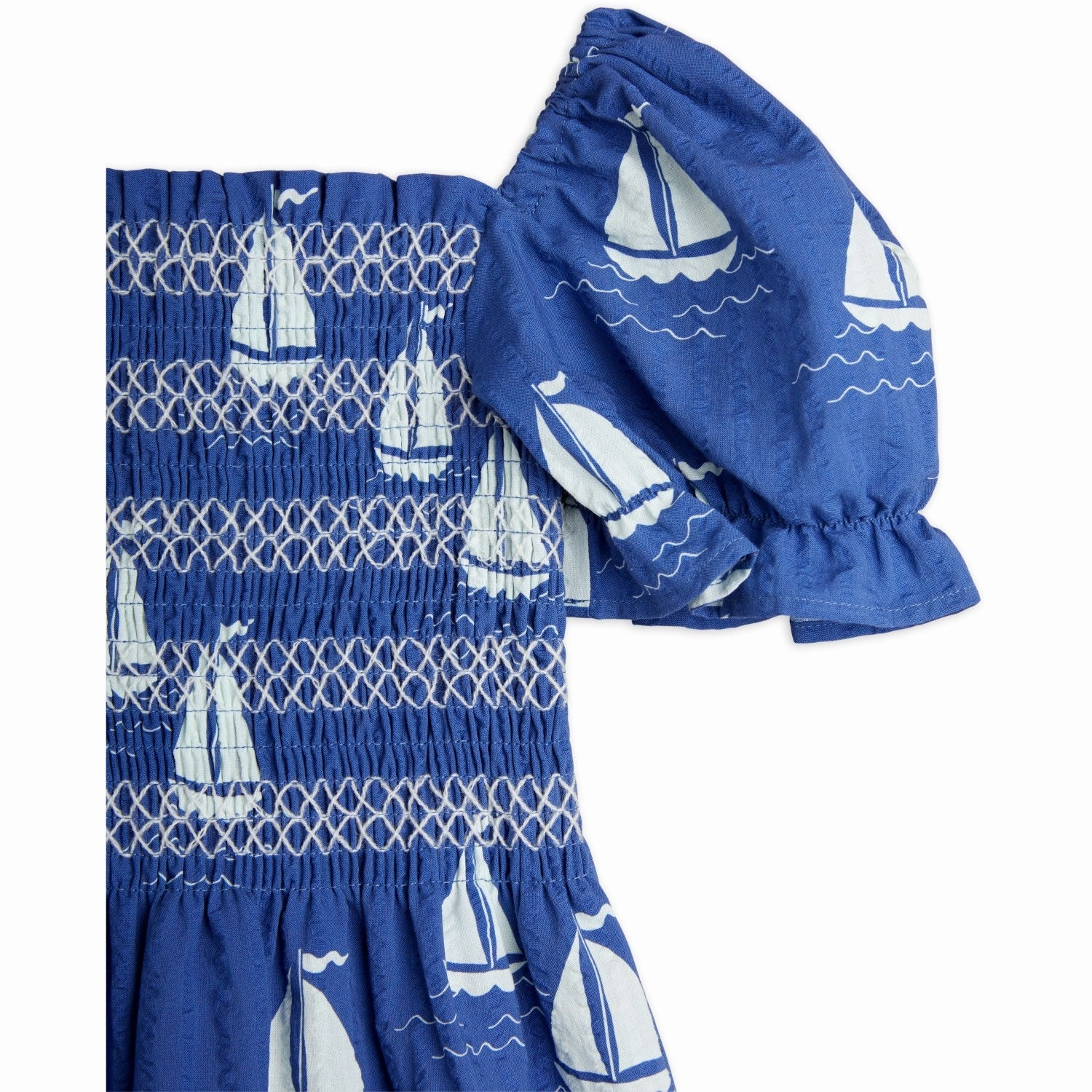 Mini Rodini Blue Sailing Boats AOP Woven Smock Dress Casual Pick Winter Wrap