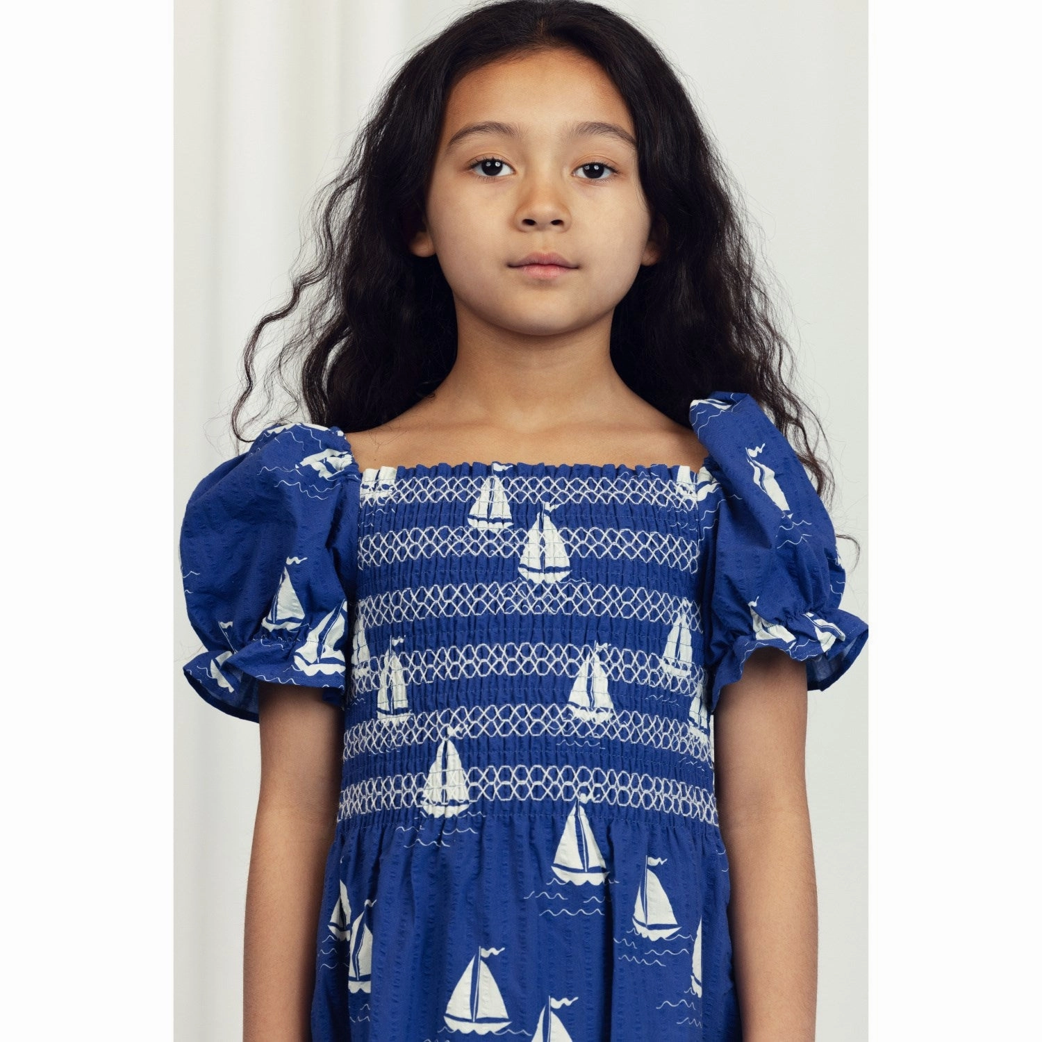 Lightweight Fit Mini Rodini Blue Sailing Boats AOP Woven Smock Dress