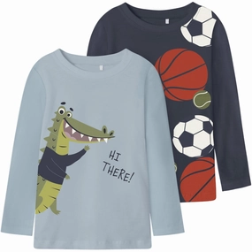 Patterned Design Soft Material Name It Sterling Blue Nmmkingston 2P Ls Nreg Top Pb