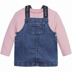 Asymmetrical hem Tommy Hilfiger Baby Graphic Dungaree Set Pink Shade