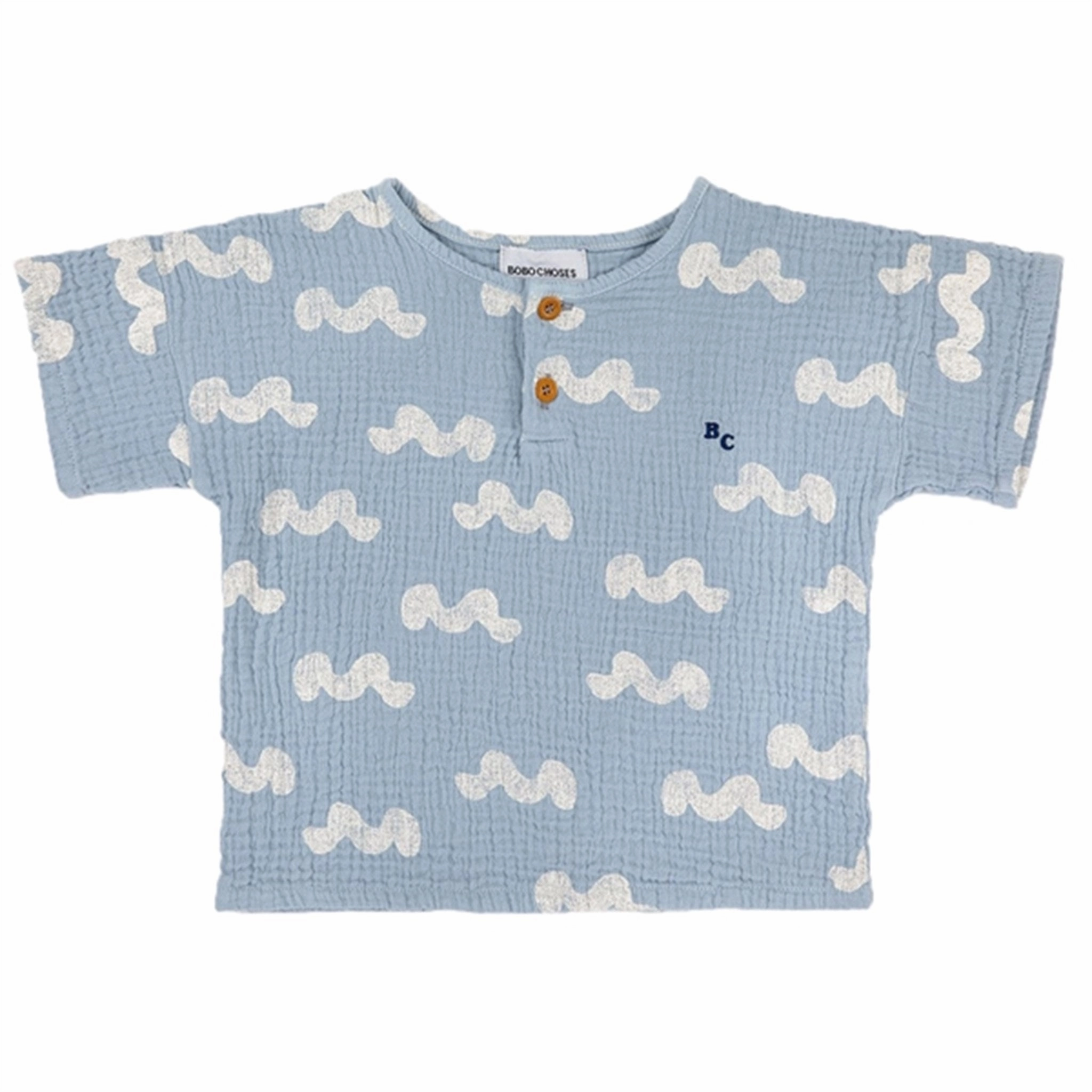 Bobo Choses Light Blue Waves All Over T-Shirt Wrinkle-Free