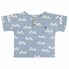 Bobo Choses Light Blue Waves All Over T-Shirt Wrinkle-Free