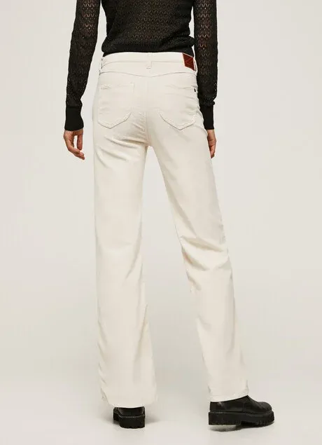 Pepe Jeans Pantaloni da donna svasati in velluto a coste Willa Cord PL2115850 804 ivory All Time Use Breathable back panel