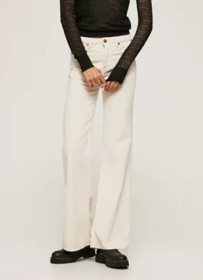 Pepe Jeans Pantaloni da donna svasati in velluto a coste Willa Cord PL2115850 804 ivory Wrinkle Free Fabric