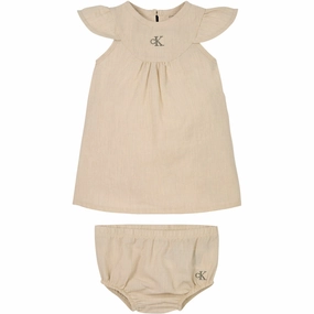 Smooth Surface Calvin Klein Oyster Gray Soft Linen Dress