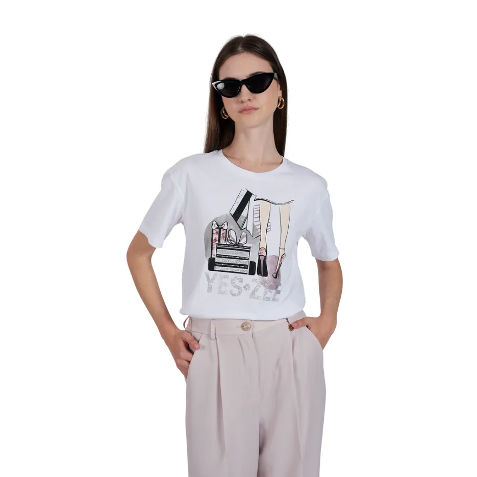 Yes Zee maglietta manica corta da donna con stampa REGALI 1441 T269 S100 0101 bianco thermal