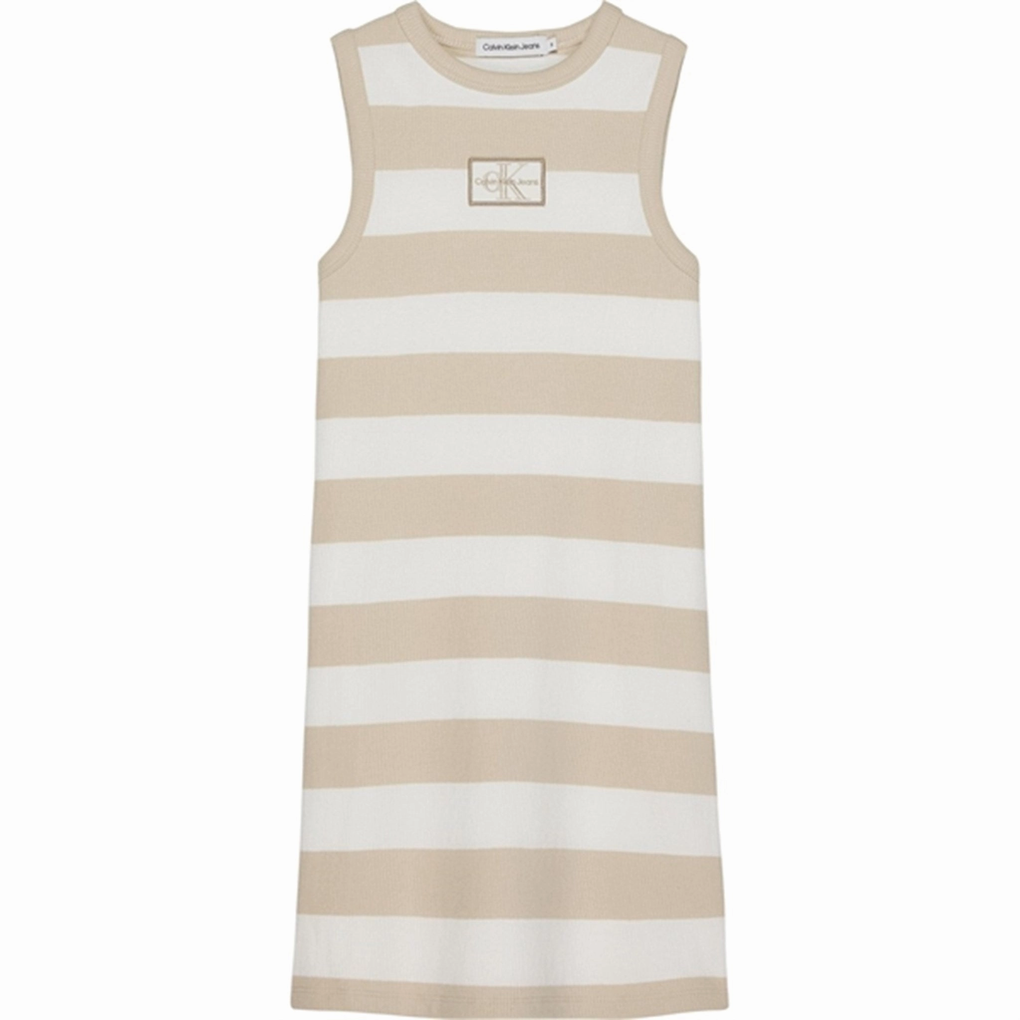 Calvin Klein Rib Dress Bright White/Classic Beige Contemporary Wear All Look