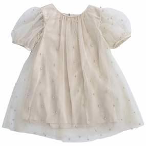 Dolly by Le Petit Tom Pearl Tulle Puff Aline Dress Pearl Soft Contour