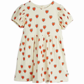 High-Neck Lazy Pick Mini Rodini Offwhite Outlined Hearts AOP Dress