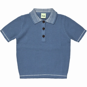 Flexible Ribbed Collar Heather Effect Weaving FUB washed indigo Structure Polo
