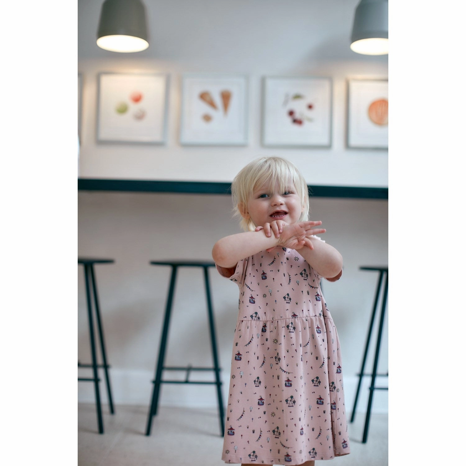 Warm Soft Copenhagen Colors Dusty Rose Tivoli Print Jersey Dress W Print