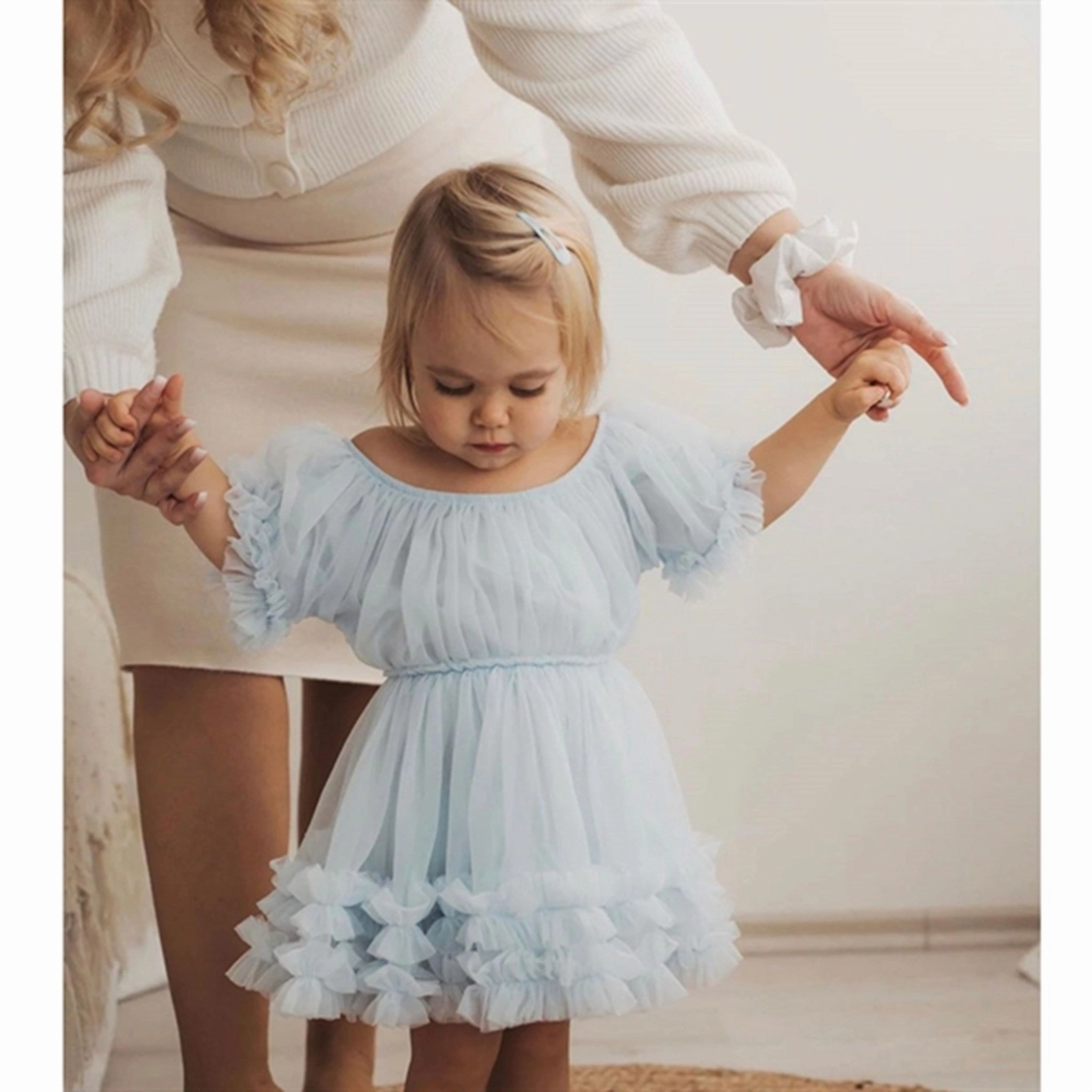 Formal Aura Smart Blend Dolly by Le Petit Frilly Dress Light Blue