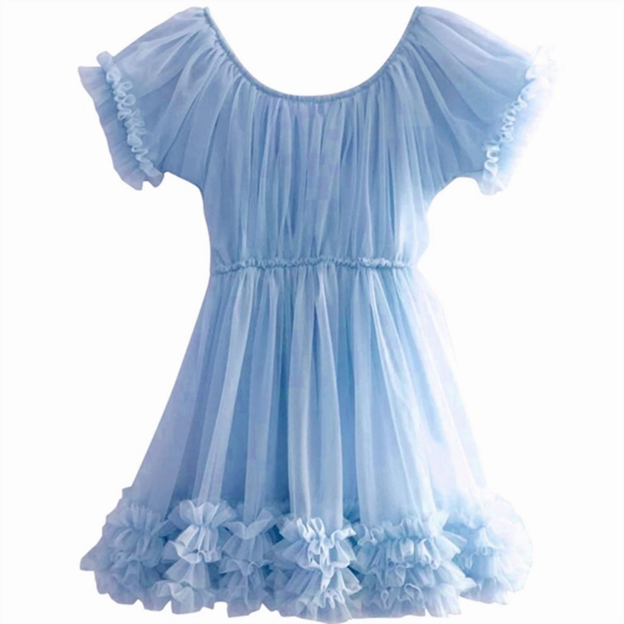 Built-In-Slip Dolly by Le Petit Frilly Dress Light Blue