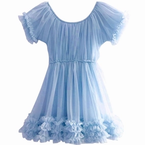 Built-In-Slip Dolly by Le Petit Frilly Dress Light Blue
