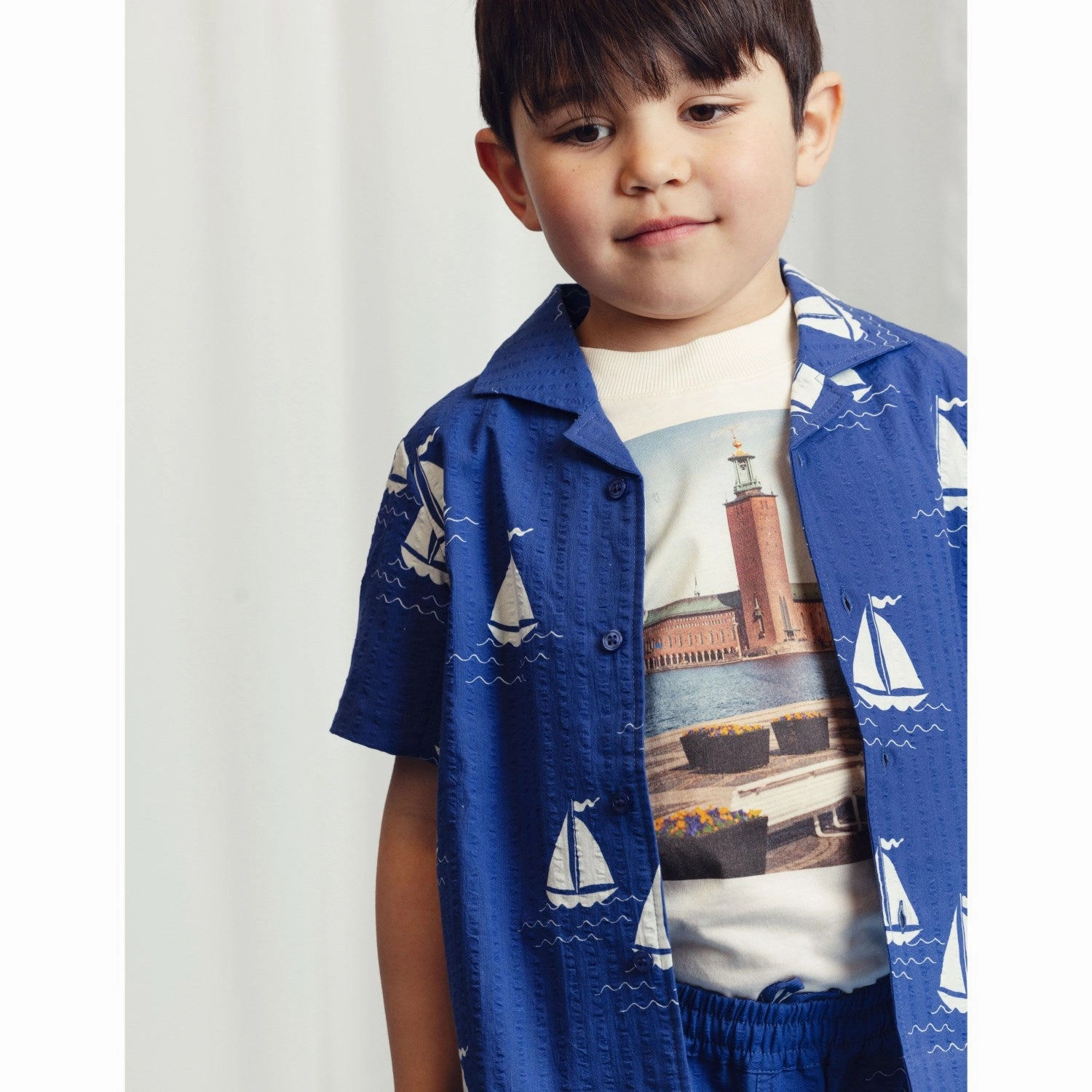 Lightweight Layers elegant design Mini Rodini Blue Sailing Boats AOP Woven Shirt