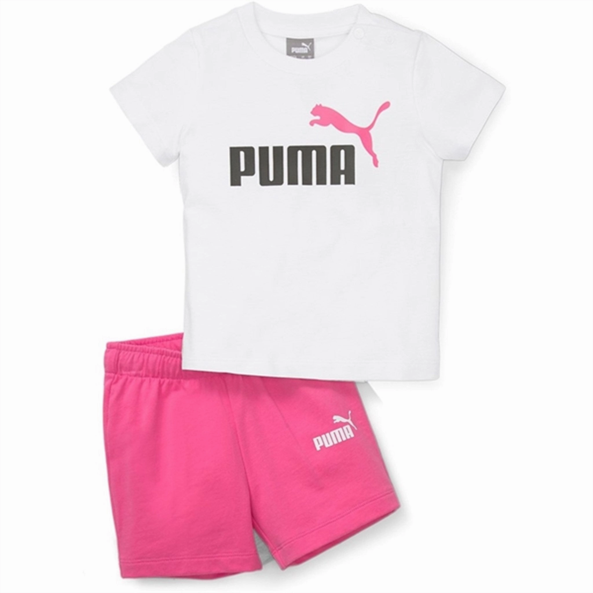 High-End Quality Rubberized Waistband Puma Minicats T-shirt & Shorts Set White-Pearl Pink