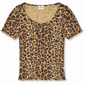 Mads N?rgaard Leopard Aop/Black 2X2 Cotton Aop Tiki Tee Comfort Style