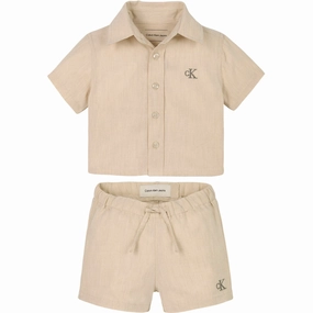 Calvin Klein Oyster Gray Soft Linen Shorts Set fishing outfit