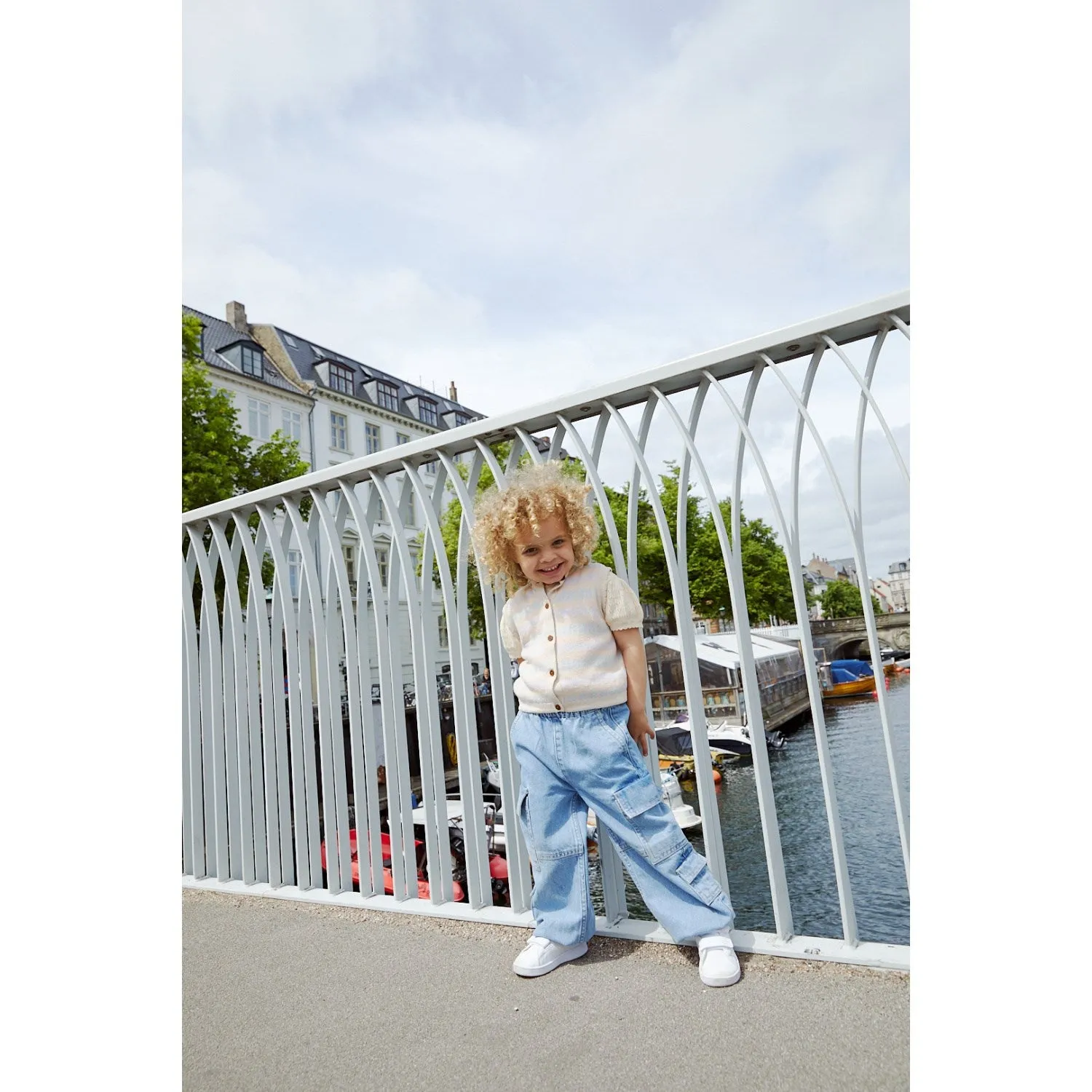 COPENHAGEN COLORS Lt Blue Indigo Washed Organic Cargo Denim Pants Spring Mood Affordable No Bulk Seam Design