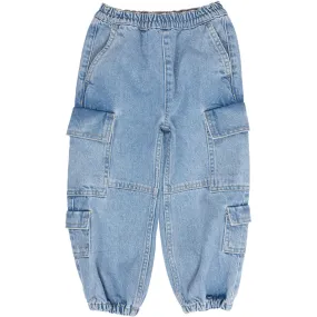 Trendy Sunny Vibes COPENHAGEN COLORS Lt Blue Indigo Washed Organic Cargo Denim Pants