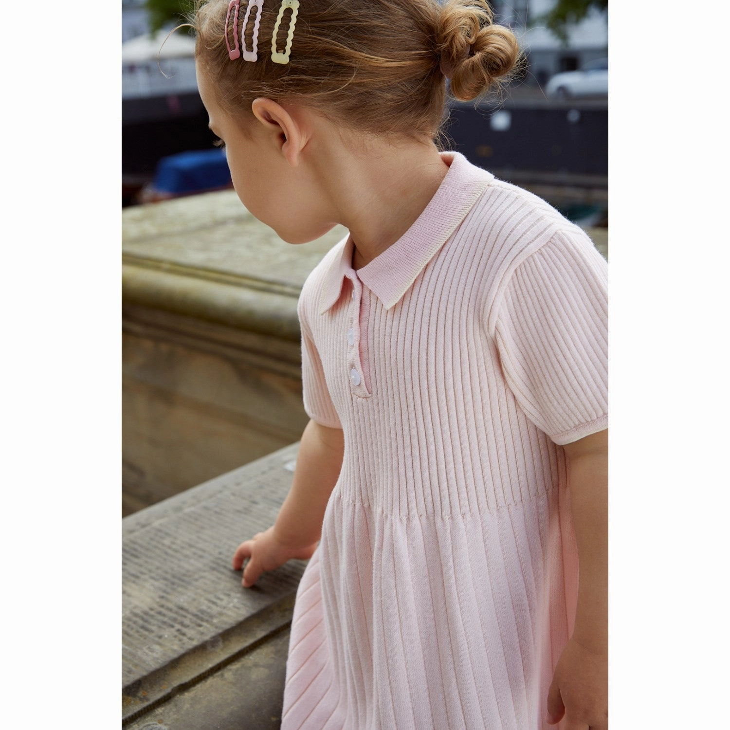 COPENHAGEN COLORS Ballerina/Cream Comb. Rib Polo Knitted Dress Semi Fit Romantic Vibes