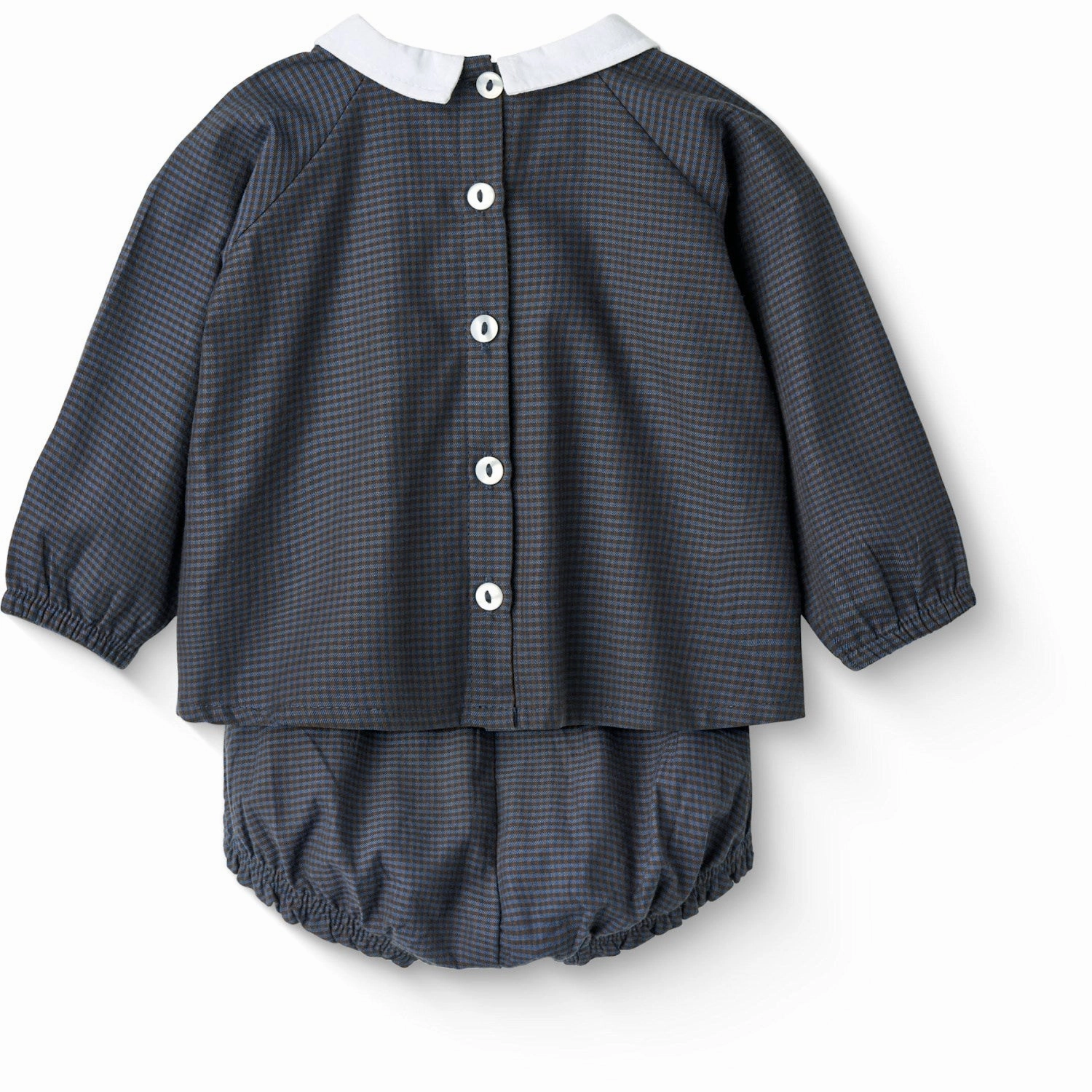 COPENHAGEN COLORS Brown/Blue Check Comb. Checkered Baby-Set W. Blouse And Bloomer Formal Elegance