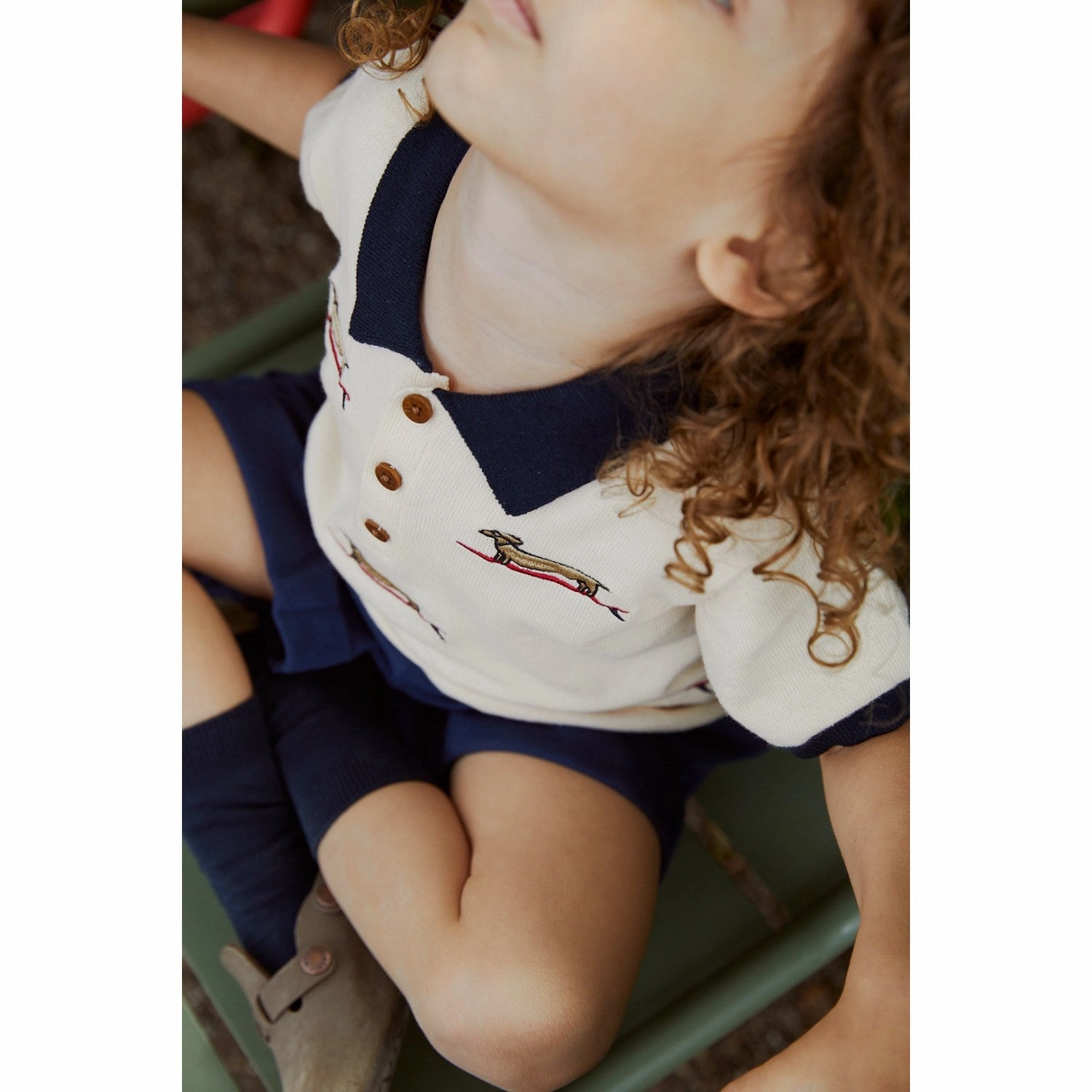 Collared Shirt Lightweight Feel COPENHAGEN COLORS Cream/Navy Comb. Polo W. Embroidery