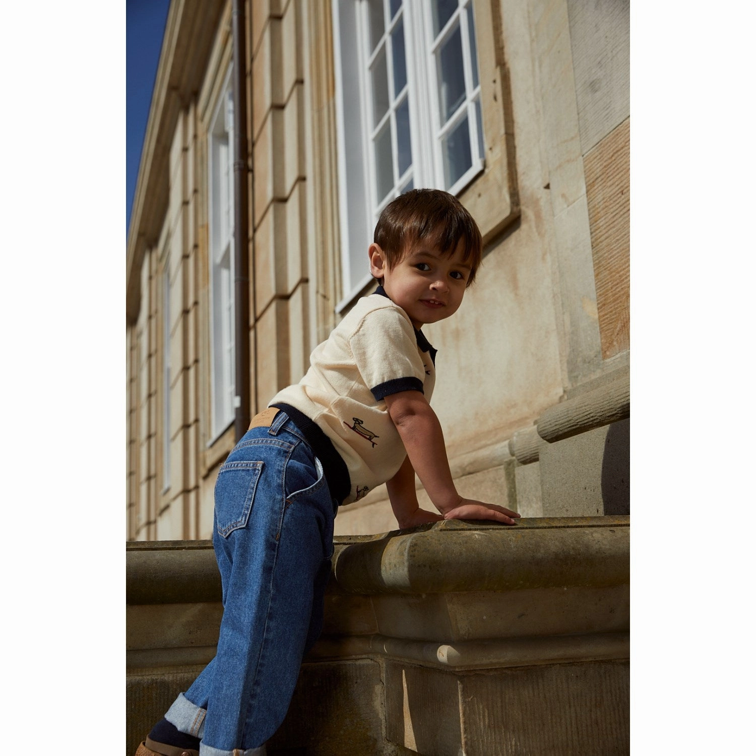 COPENHAGEN COLORS Cream/Navy Comb. Polo W. Embroidery Smooth Flatlock Seams Eco Friendly Dye