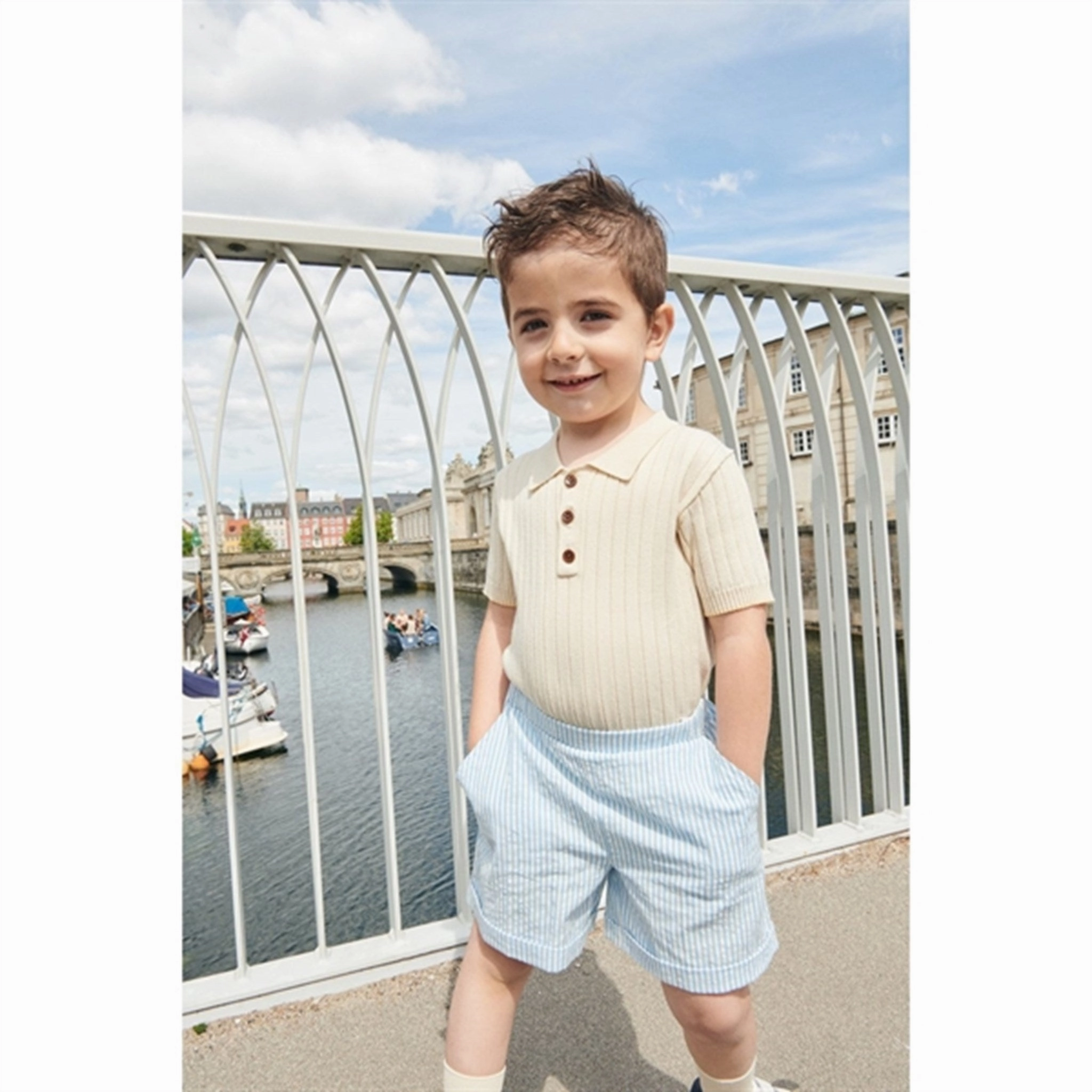 Copenhagen Colors Cream/Pale Yellow Comb. Rib Knit Polo Polo Collar