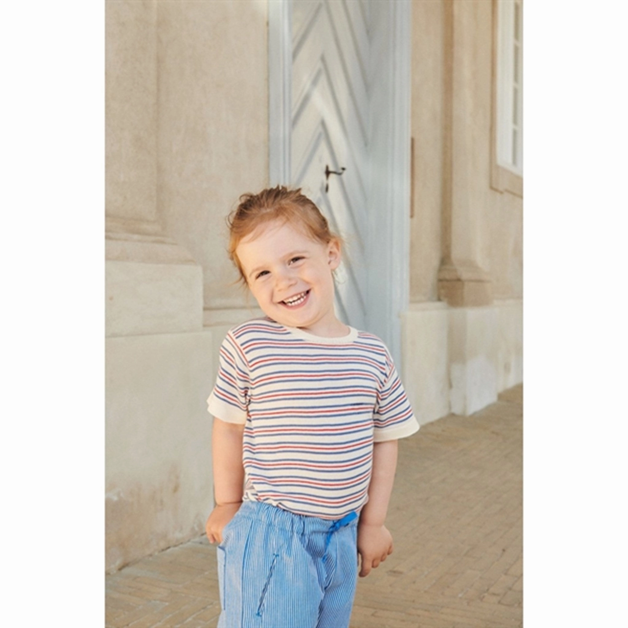 Copenhagen Colors Cream/Sky Blue/Red Comb. Knit T-shirt Soft Wearable