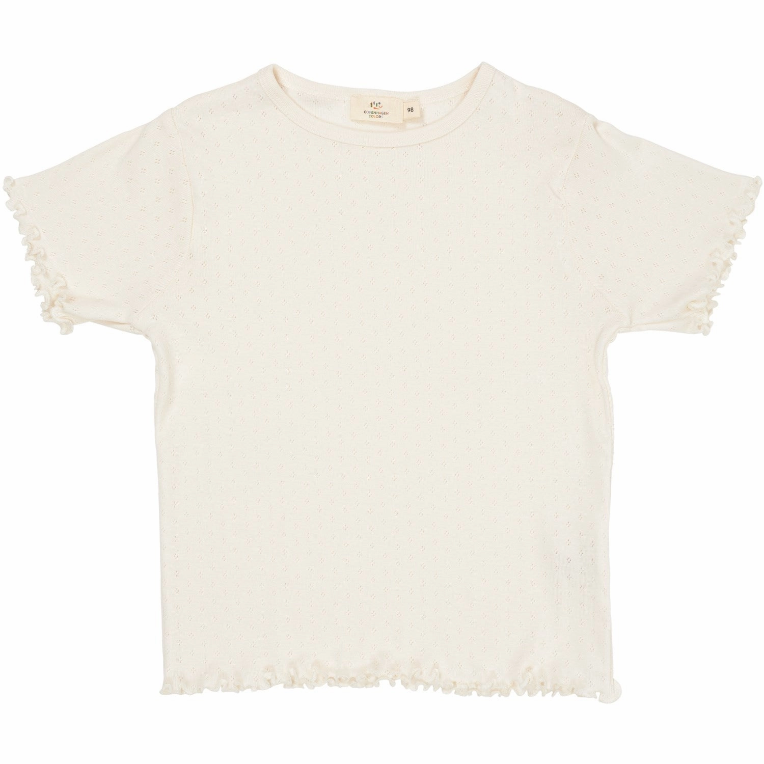COPENHAGEN COLORS Cream Summer Pointelle T-Shirt Ss Stretchable Knit Cozy Comfort Look