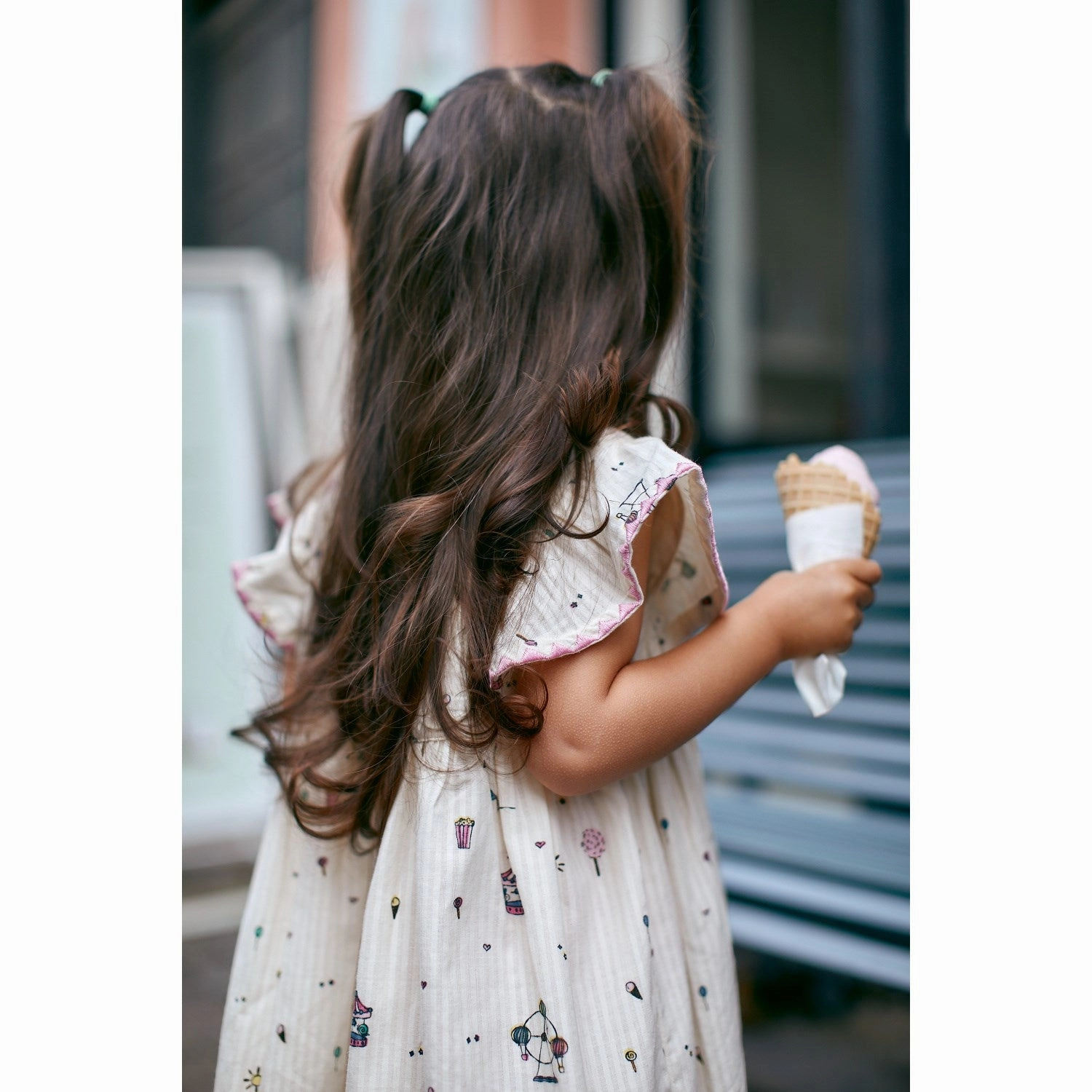 Beaded-Sleeve Copenhagen Colors Cream Tivoli Print Printed Dress W. Ruffle Sleeves