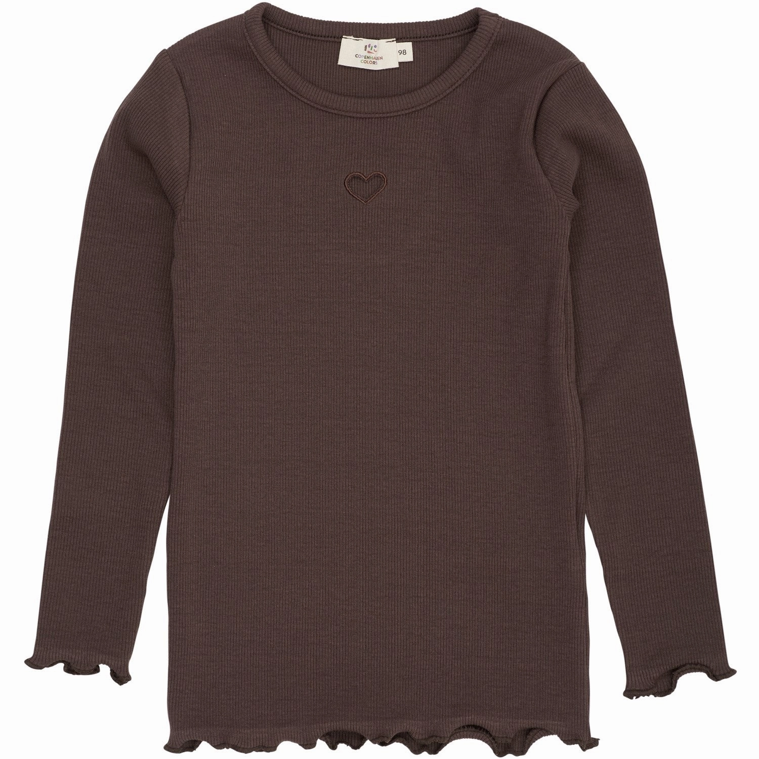 Relaxed Vibe COPENHAGEN COLORS Dk Brown Modal Rib Ls Tee W. Heart Hole Pattern